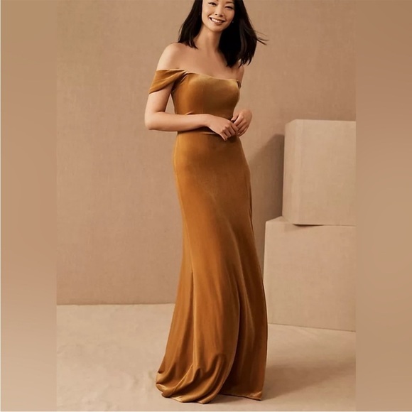 Jenny Yoo Gold Velvet Maxi Dress - Picture 3 of 12
